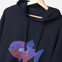 Load image into Gallery viewer, Blue Piranha Design Hoodie - with AK Collective emblem.
